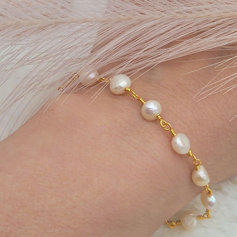 Bracelet Eve perle d'eau douce Keshi blanche 16cm