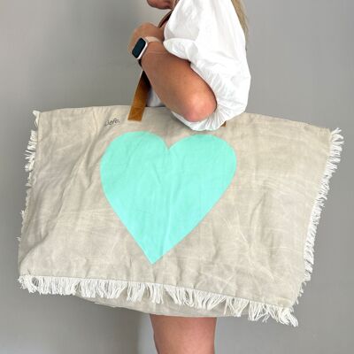 Sac BohoBag cœur bleu été (toile légère vintage) NEUF
