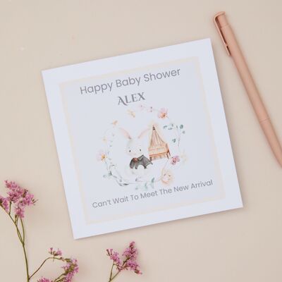 Biglietto di auguri personalizzato per baby shower – Coniglietto carino