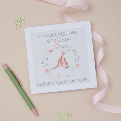Biglietto di auguri per mamma e papà in arrivo - Design canguro e bambino