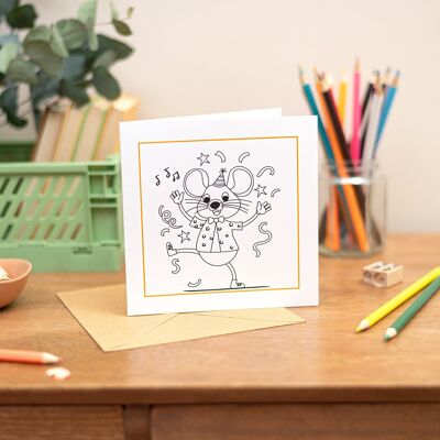 Children's Birthday or Party Colouring Card Single or 5 Pack