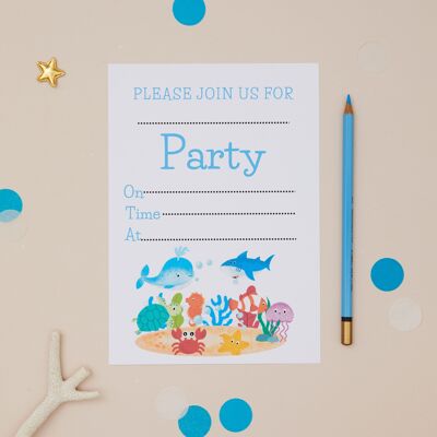 Invitations - Invitations A4 pour fête d'enfants sur le thème de la vie marine - Lot de 10