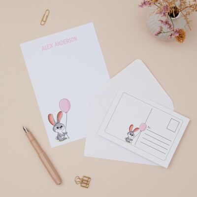 Juego de cartas infantiles de conejo tamaño A5 con postales y sobres