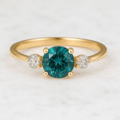 Blue Sapphire & Diamond Ring | 18k Yellow Gold