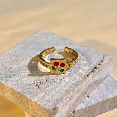 Thin cherry pattern ring in stainless steel