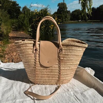 Boho-Chic Leather-Trimmed Basket