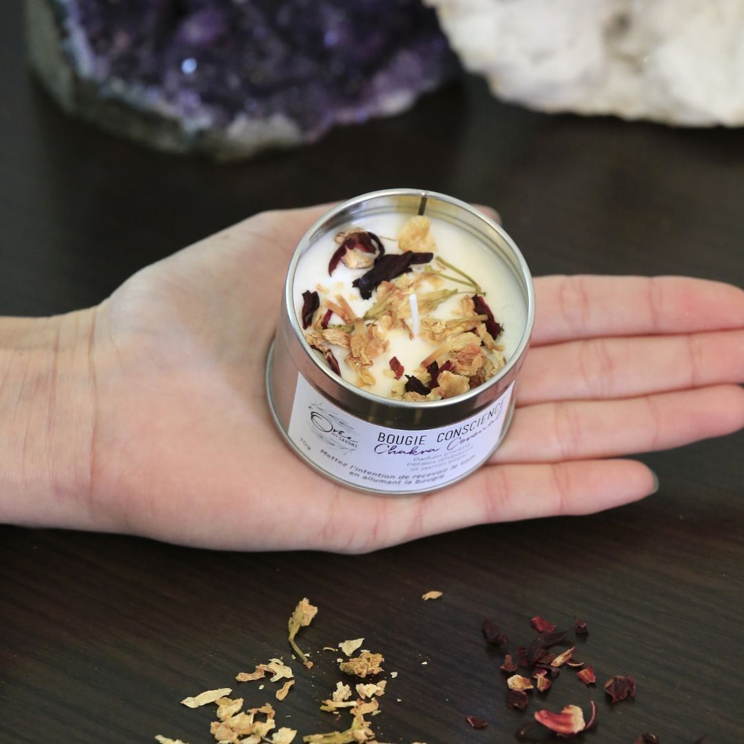 Bougie Chakra Coronal - Reliance & Conscience - parfum Encens. Bougie soin énergétique. Bougie bien-être. Bougie fleurie. Bougie végétale