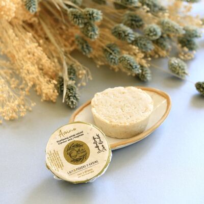 Shampoo solido naturale con avena - latte e polvere d'avena - per capelli secchi, danneggiati e ondulati. 100% naturale. Pacchetto seminato con fiori da piantare.Shampoo secco