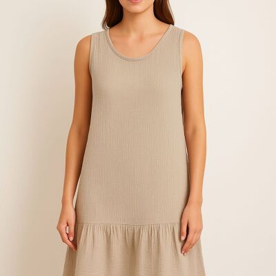 cheesecloth 100% cotton ruffle hem sleeveless dress