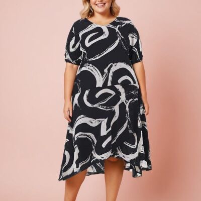Plus size black printed top + skirt set (C6197&NOIR)