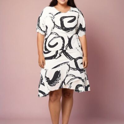 Plus size white printed top + skirt set (C6197&BLANC)