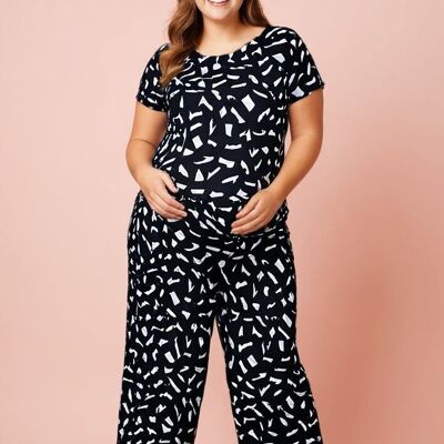 Conjunto de top y pantalón estampado negro de talla grande (C6198&NOIR)