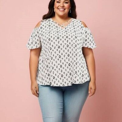 Plus size white poker print top (C6202)