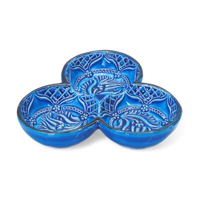 Piatto per snack in ceramica con 3 scomparti – Iznik, blu – 14.5×14.5cm