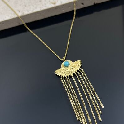 Collar largo de cadena y colgante de piedra turquesa en acero