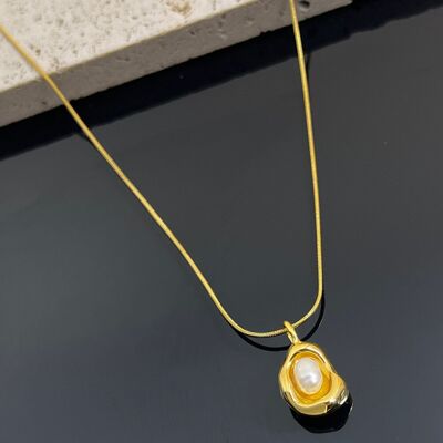 Collar colgante de perla de acero inoxidable bañado en oro