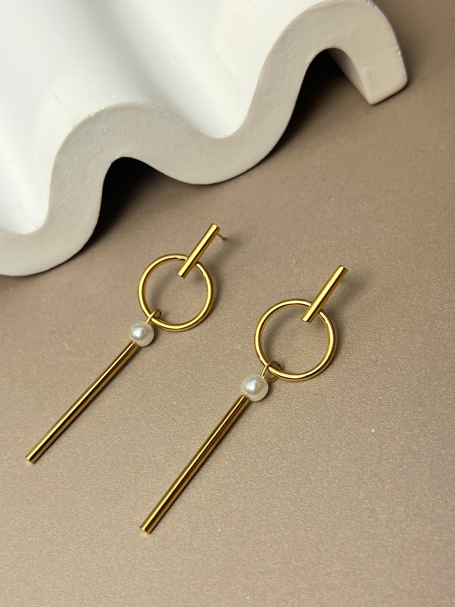 Stainless Steel Circle & Pearl Earrings