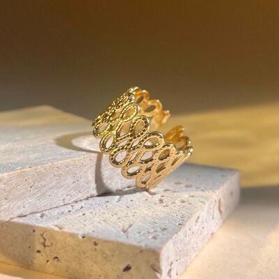 Openwork gold stainless steel ring