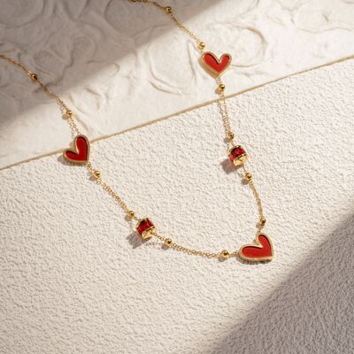 Red heart necklace in stainless steel