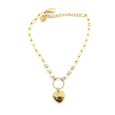 Bracciale in acciaio con perle e cuore