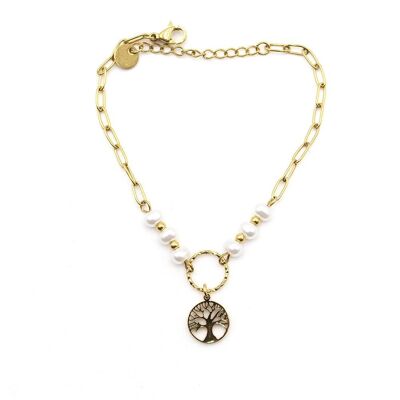 Bracciale in acciaio con perline e albero della vita