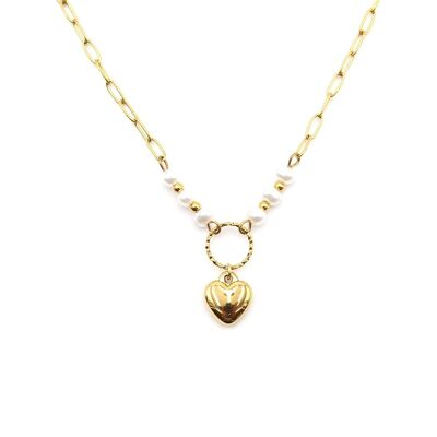 Steel necklace with pearls and heart