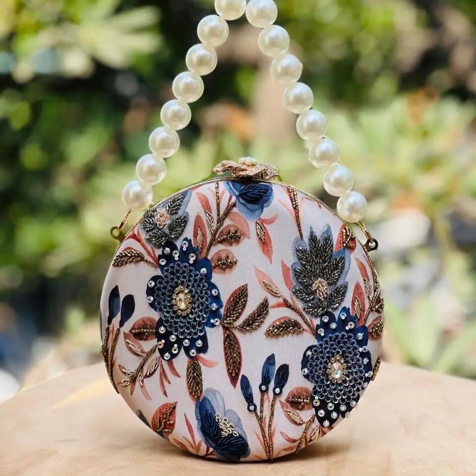 Borsa circolare blu Siena e corallo