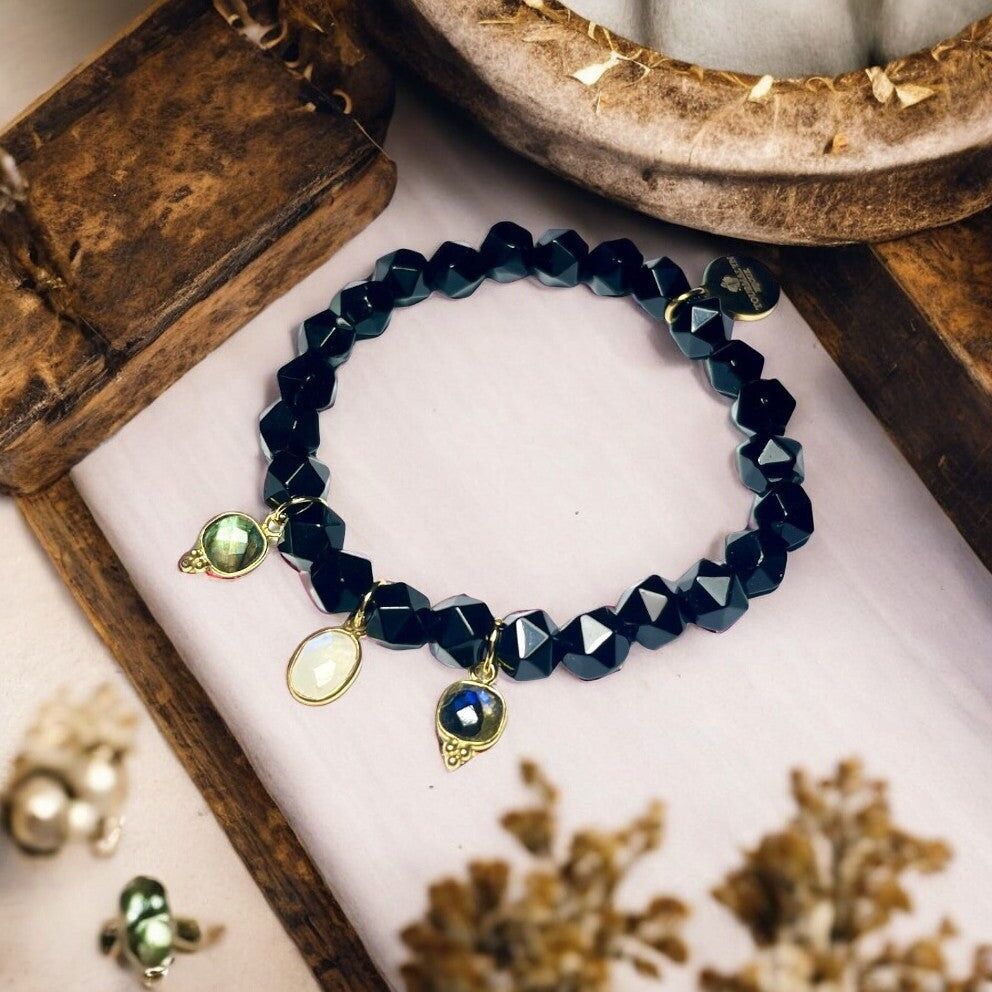 Bracciale "DIAMOND" - Agata Labradorite e Pietra di Luna dorate in oro fino
