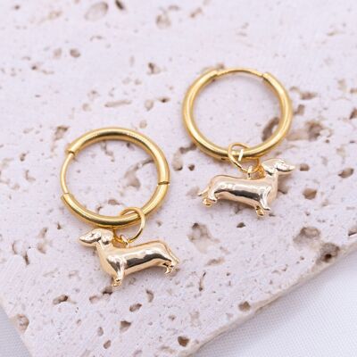 Earrings dachshund hoop earrings dog 18k gold plated - lightweight ear studs dogs golden