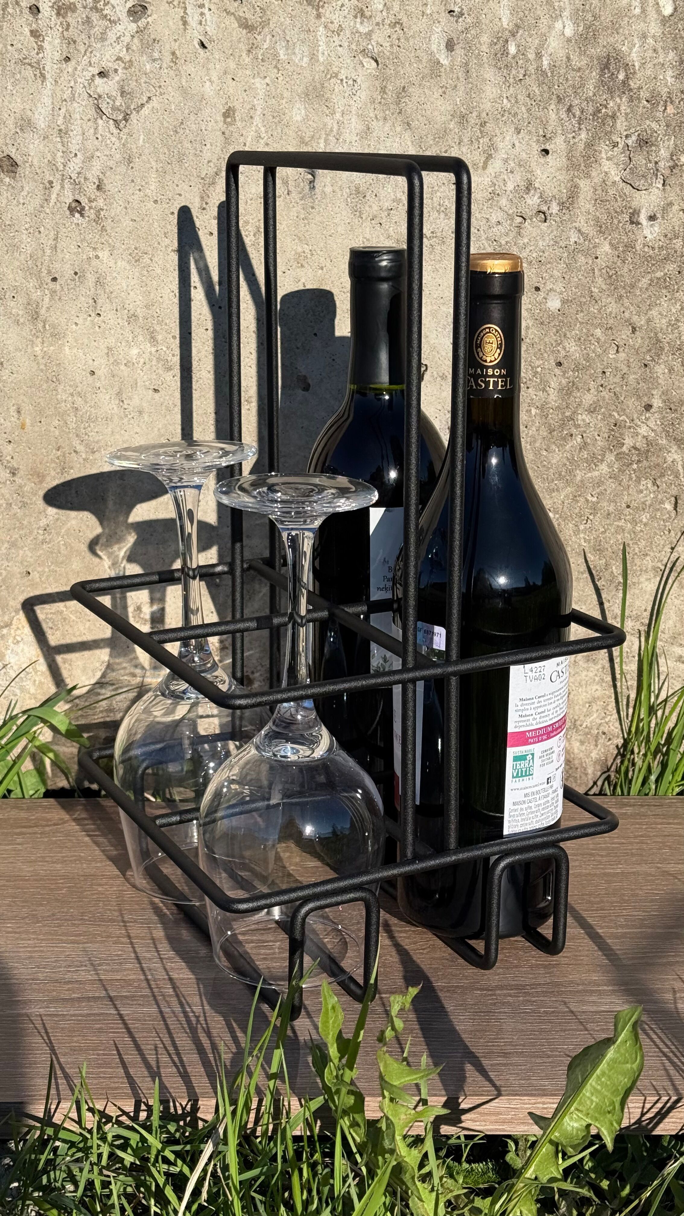 Metal Bottle Carrier – Steel Wine Tote Basket for 4 Bottles