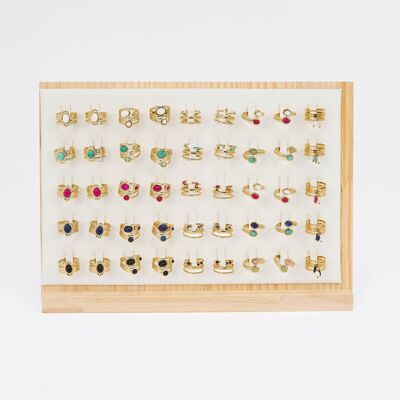 Collezione completa di 45 anelli – 5 modelli disponibili – Espositore in legno e pelle gratuito