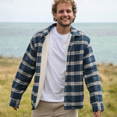 Chaqueta de franela con forro de sherpa para hombre