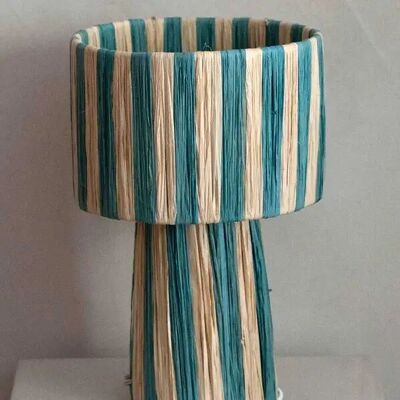 🟦 Lampada a fungo turchese naturale – Lampada in rafia intrecciata a mano,