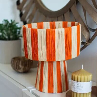 Striped Raffia Table Lamp – Handwoven Orange & Cream Shade, 24 cm