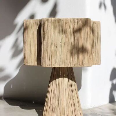 Wavy Raffia Table Lamp – Handwoven Rattan Shade with Iron Frame & Inline Switch