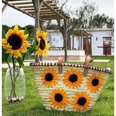 Sunflower Straw Basket Bag – Handcrafted Tote with Zipper Closure, Ideal for Summer