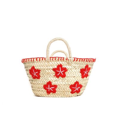 Mini Embroidered Flower Palm Basket – Handmade Tote, Colorful Options, Made in Morocco (17×33×13 cm)