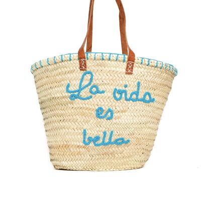 Embroidered Natural Palm Basket – Handmade Moroccan Tote