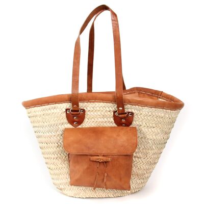 Casablanca Leather Basket – Handmade Moroccan Carrycot with Zipper, 50×32×16 cm