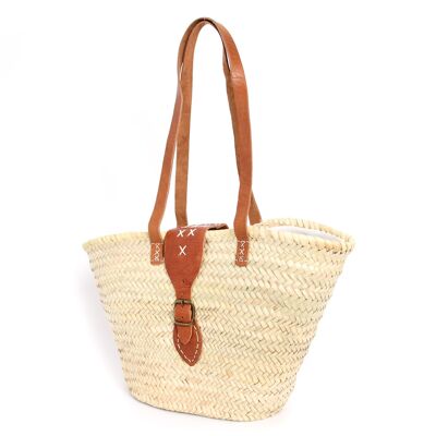 Natural Palm Beach Bag with Buckle Closure – Handmade Moroccan Tote, 48×28×14 cm