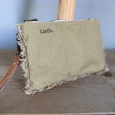 Pochette Boho - zéro déchet (coton recyclé kaki) NOUVEAU