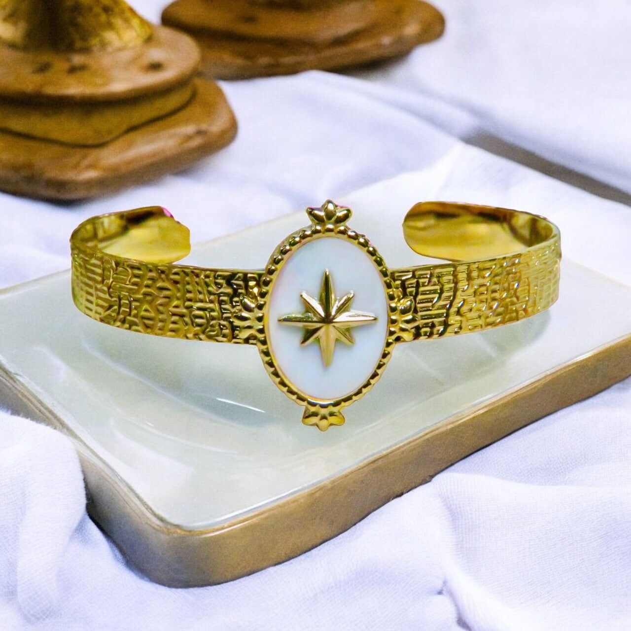 Bracciale adattabile "ANAÏS" in acciaio con madreperla naturale