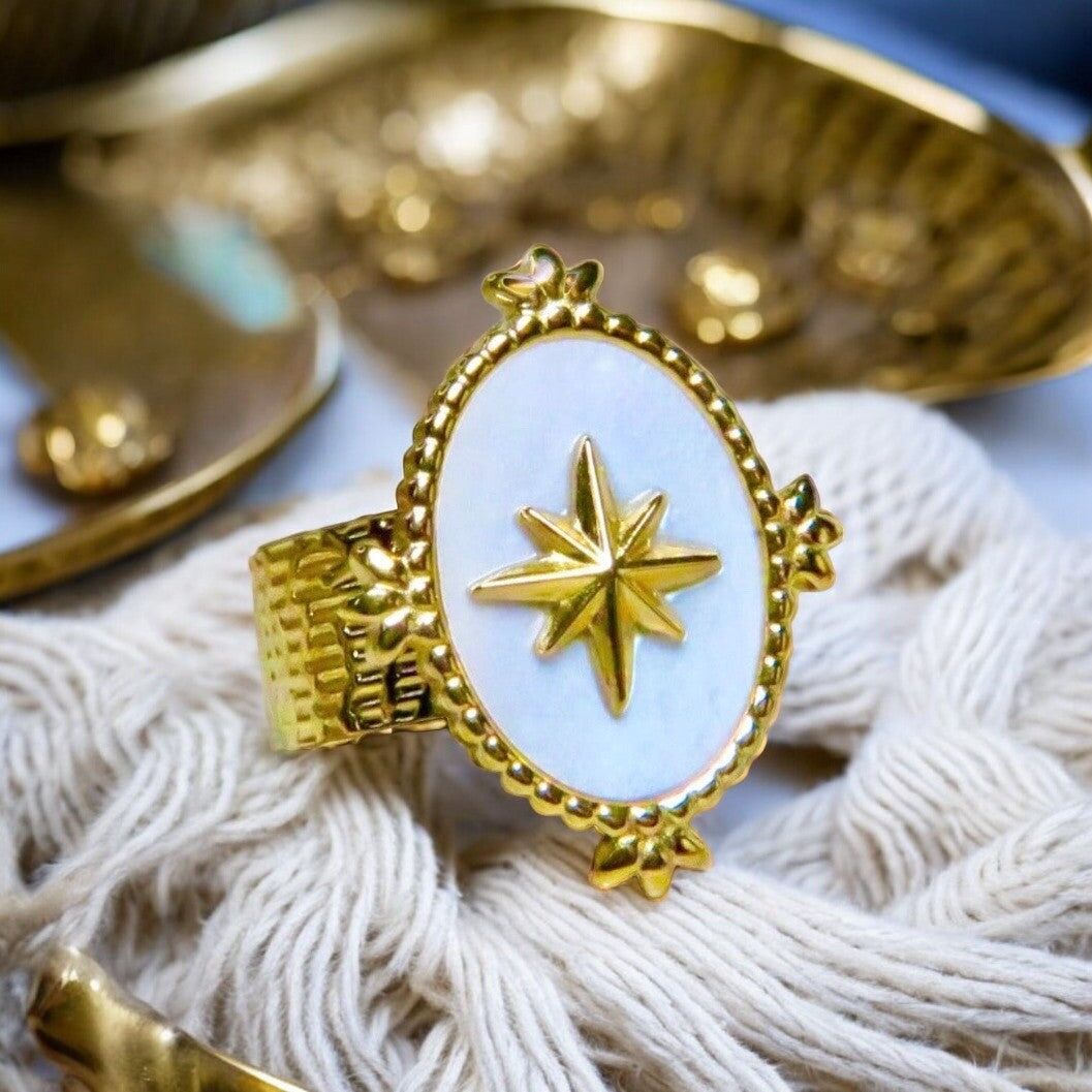 Anello adattabile "ANAÏS" in acciaio inossidabile con madreperla naturale