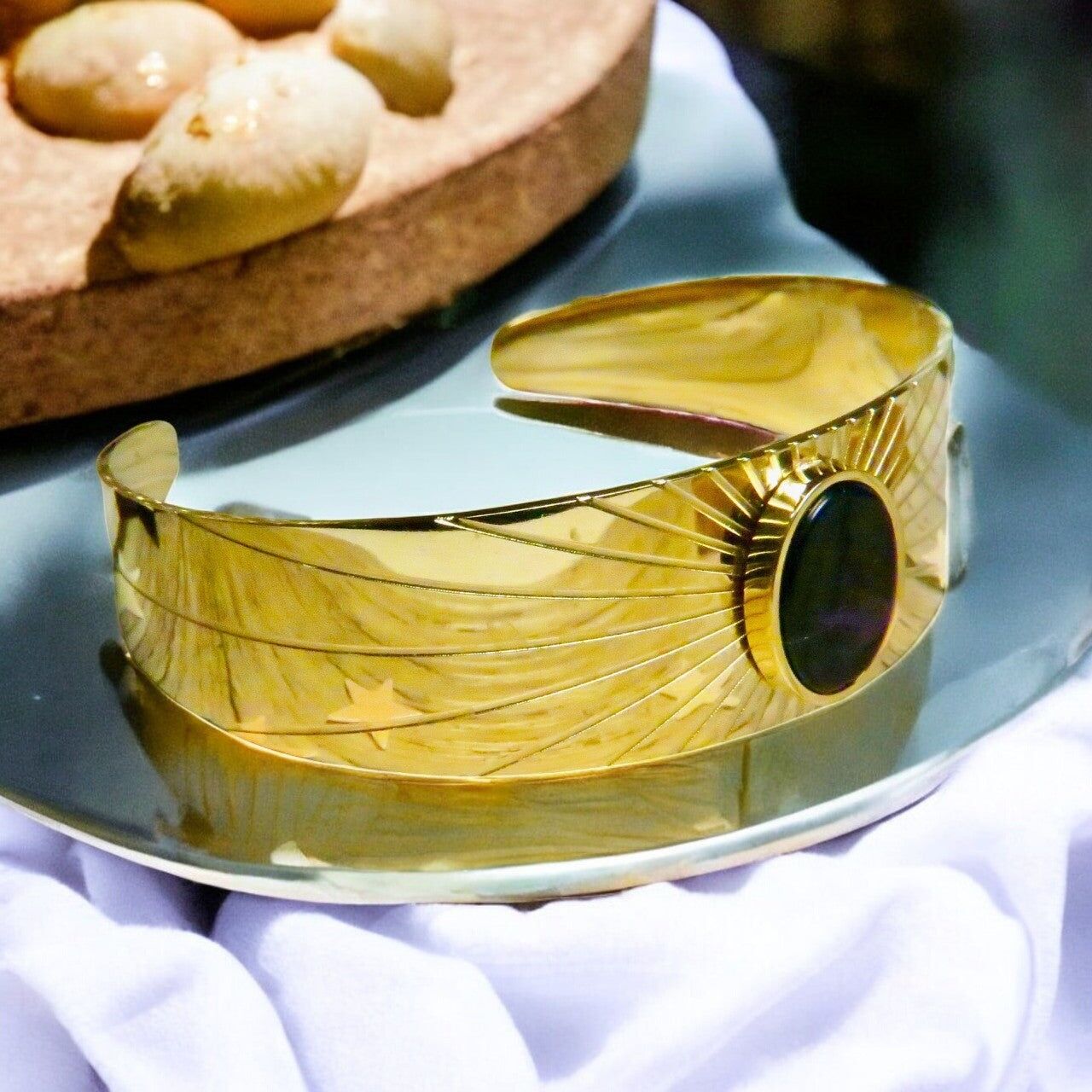 Bracciale adattabile "LAURE" in Acciaio con Agata Nera