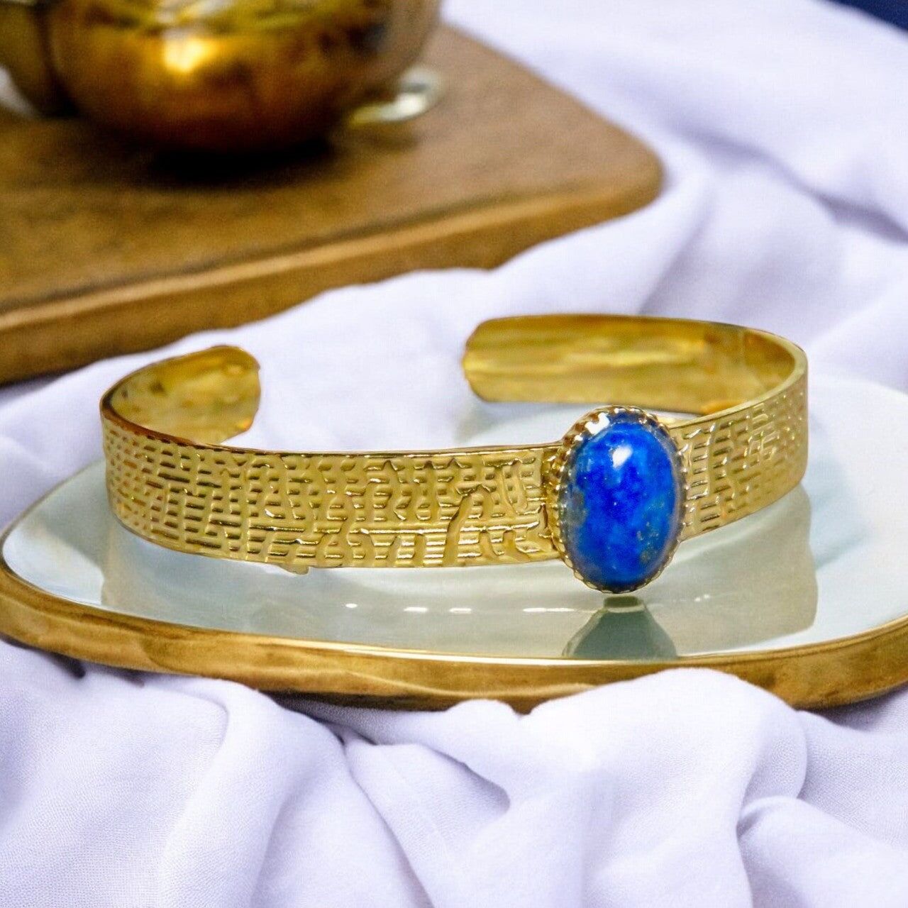 Bracciale in acciaio dorato "LILIANE" - adattabile con lapislazzuli naturale