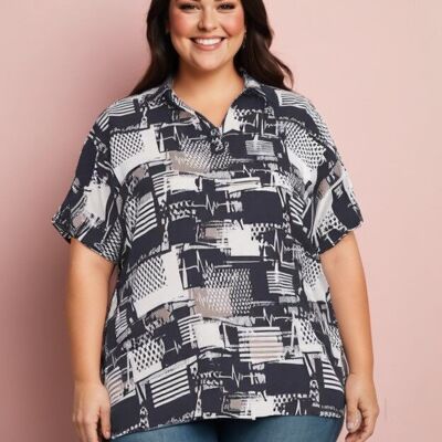 Plus Size Printed Blouse (C6221&BLACK)