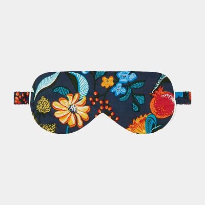 Masque de sommeil en coton bleu marine à motifs floraux