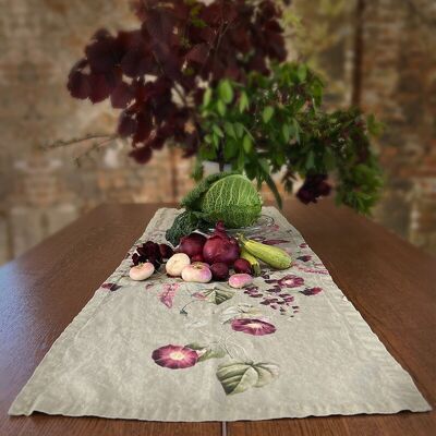 Linen table runner - Blossom Garden