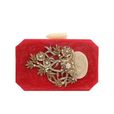 Red Embroidered Clutch