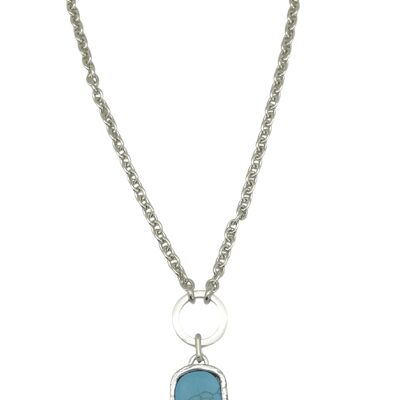 Collier pendentif turquoise en plaqué argent 10µ